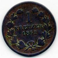 (1852) Монета Германия (Баден) 1952 год 1 крейцер "Леопольд I"  Медь  VF