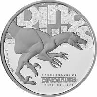 (№2002km50) Монета Тувалу 2002 год 5 Dollars (Dromeaosaurus)