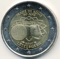 (005) Монета Люксембург 2007 год 2 евро "Римский договор 50 лет"  Биметалл  UNC