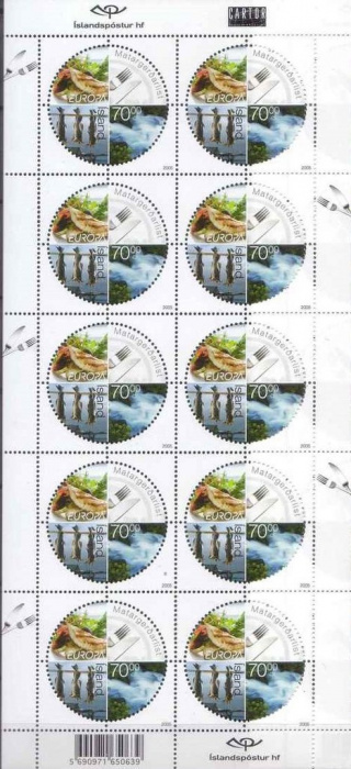 (№2005-1102) Лист марок Исландия 2005 год &quot;Кроме Европы гастрономические мини-лист я&quot;, Гашеный