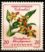 (№1962-912) Марка из набора Колумбия 1962 год "Luteopurpureum Odontoglossum", Гашеная