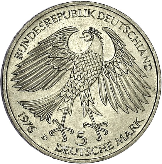(1976d) Монета Германия (ФРГ) 1976 год 5 марок &quot;Ганс фон Гриммельсгаузен&quot;  Серебро Ag 625  PROOF