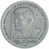 (2013) Монета Сан-Марино 2013 год 5 евро "Джон Фицджеральд Кеннеди"  Серебро Ag 925  PROOF