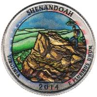(022p) Монета США 2014 год 25 центов "Шенандоа"  Вариант №2 Медь-Никель  COLOR. Цветная