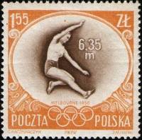 (1956-042) Марка Польша "Эльжбета Мария Кшесиньская"   Золотая медаль в прыжках в длину II Θ