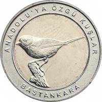 (2019) Монета Турция 2019 год 1 куруш "Синица" Внешнее кольцо белое Биметалл  UNC