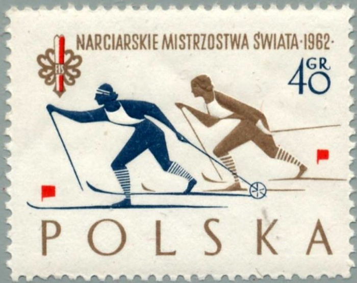 (1962-009) Марка Польша &quot;Девушки на беговых лыжах&quot; , III Θ