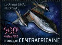 (№2013-4362) Марка Центрально-Африканская Республика 2013 год "Компания Lockheed SR71 Дрозд", Гашена