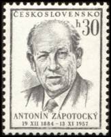 (1957-051) Марка Чехословакия "А. Запотоцкий (Черная А)" ,  III Θ