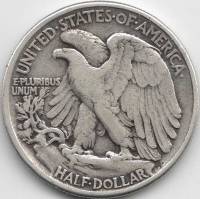 1943 Монета США 50 центов Шагающая Свобода Орлан на скале Серебро Ag 900  VF