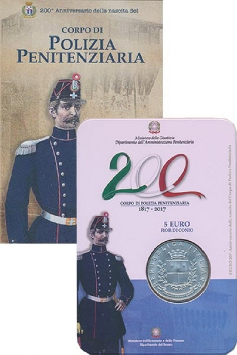 (2017) Монета Италия 2017 год 5 евро &quot;Тюремная полиция. 200 лет&quot;  Серебро Ag 925  Буклет