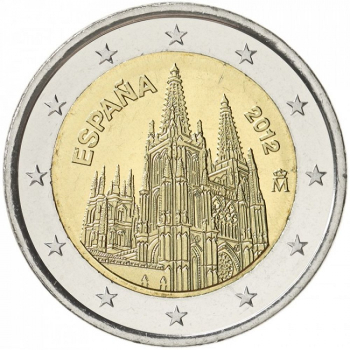 (007) Монета Испания 2012 год 2 евро &quot;Кафедральный собор в Бургосе&quot;  Биметалл  UNC