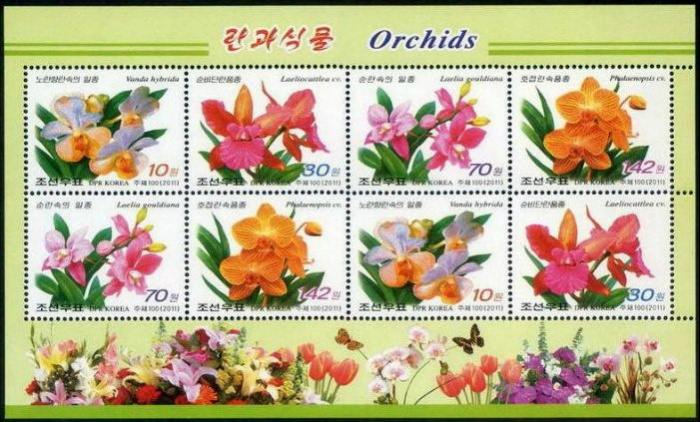 (№2011-5739) Лист марок Корея Северная 2011 год &quot;Орхидеи&quot;, Гашеный