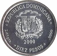 (№2000km103) Монета Доминиканская Республика 2000 год 10 Pesos (Игуэй Святилище)
