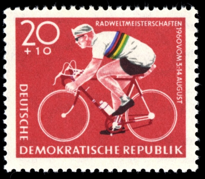 (1960-034) Марка Германия (ГДР) &quot;Велосипедист&quot;    ЧМ по велоспорту III O