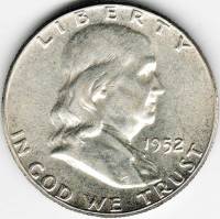 (1952) Монета США 1952 год 50 центов   Бенджамин Франклин Серебро Ag 900  VF