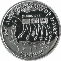 (2004) Монета Остров Мэн 2004 год 1 крона "Высадка в Нормандии 60 лет"  Серебро Ag 925  PROOF