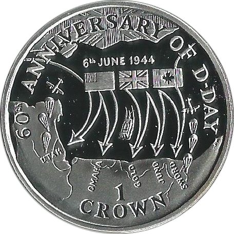 (2004) Монета Остров Мэн 2004 год 1 крона &quot;Высадка в Нормандии 60 лет&quot;  Серебро Ag 925  PROOF