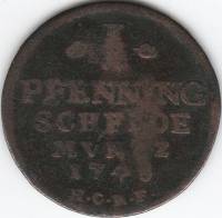 (1748) Монета Германия (Гослар) 1748 год 1 пфеннинг "Дева Мария"  Медь  VF