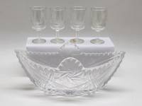 Салатник ладья и 4 рюмки узор ягоды хрусталь СССР