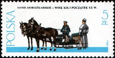 (1980-062) Марка Польша "Сани"    Гужевые повозки III &Theta;