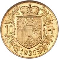 (№1930y11) Монета Лихтенштейн 1930 год 10 Franks (Принц Франц Я)