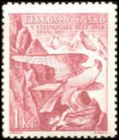 (1938-002) Марка Чехословакия "Сапсан (Красная)"    10-е Зимние игры "Сокол", Татры III Θ