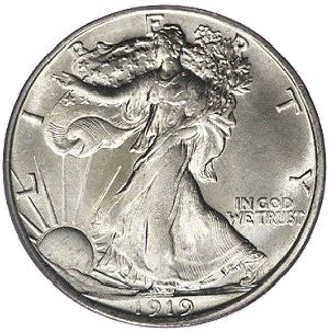 (1935s) Монета США 1935 год 50 центов   Шагающая Свобода. Орлан на скале Серебро Ag 900  UNC