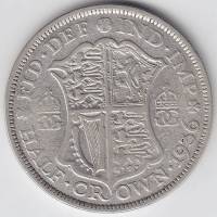 (1936) Монета Великобритания 1936 год 1/2 кроны "Георг V"  Серебро Ag 500  VF