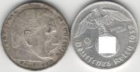 1937E Монета Германия 2 марки Пауль Гинденбург Серебро Ag 900  XF