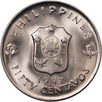() Монета Филиппины 1947 год 50 сентаво ""  Биметалл (Серебро - Ниобиум)  UNC