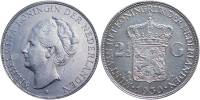 (1930) Монета Нидерланды 1930 год 2 1/2 гульдена "Королева Вильгельмина"  Серебро Ag 720  XF