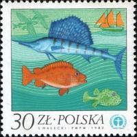 (1983-006) Марка Польша "Парусник и рыбы"    Охрана природы III Θ