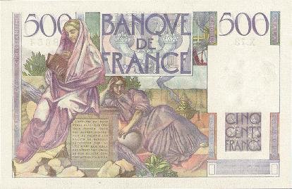 (№1946P-129a.4) Банкнота Франция 1946 год &quot;500 Francs&quot;
