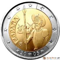 (001) Монета Испания 2005 год 2 евро "Дон Кихот"  Биметалл  UNC