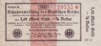 (№1923P-155) Банкнота Германия 1923 год "1,05 Goldmark = frac14; Dollar"