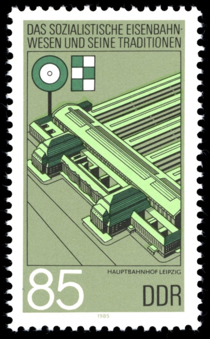 (1985-059) Марка Германия (ГДР) &quot;ЖД вокзал, Лейпциг&quot;    ЖД Германии II Θ