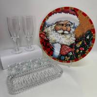 Новогодняя тарелка 2 бокала 4 подсвечника селедочница для двоих 8 предметов