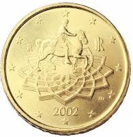2002 Монета Италия 2002 год 50 центов 1. Старая карта ЕС Латунь  UNC