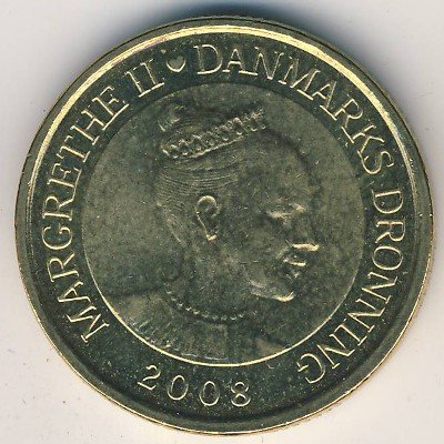 (№2008km928) Монета Дания 2008 год 20 Kroner (Королевская Яхта Даннеброг)