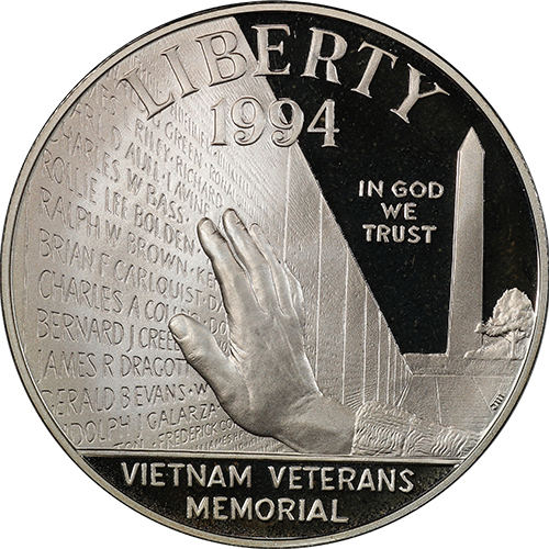 (1994p) Монета США 1994 год 1 доллар   Мемориал ветеранам Вьетнамской войны Серебро Ag 900  PROOF