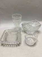 Набор 4 предмета, хрусталь, стекло, салатник, икорница, ваза, пепельница