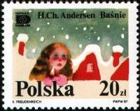 (1987-054) Марка Польша "Девочка и спичка"    Международная выставка марок HAFNIA '87, Копенгаген II