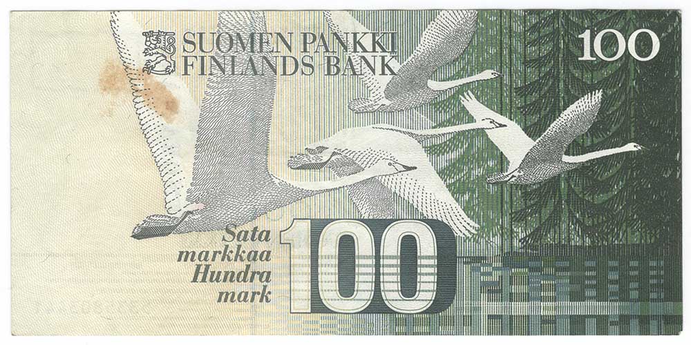 (1986 Litt A) Банкнота Финляндия 1986 год 100 марок &quot;Ян Сибелиус&quot; Ollila - Heinonen  VF
