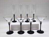 Бокалы для мартини шампанского коктейлей стекло прозрачное на черной ножке 8 штук