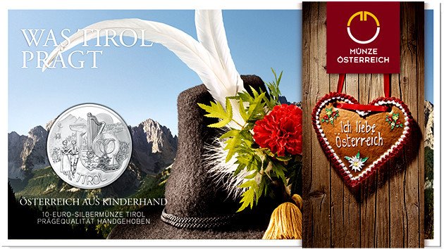 (026, Ag) Монета Австрия 2014 год 10 евро &quot;Тироль&quot;  Серебро Ag 925  Буклет