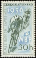 (1956-018) Марка Чехословакия "Велосипедист"    9 чемпионат мира по велогонкам. 5 женский чемпионат 