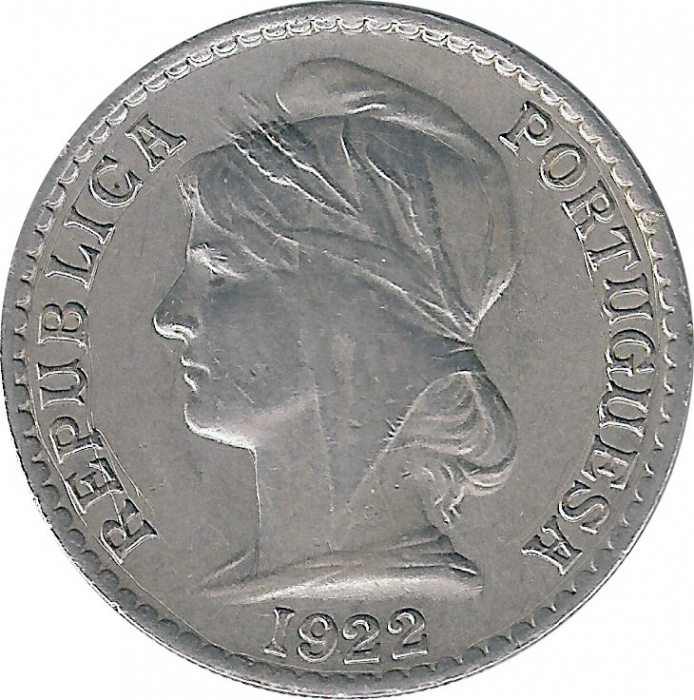 (1922) Монета Ангола 1922 год 50 центаво &quot;Девушка &quot;  Никель  UNC