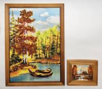 Картины пейзаж с янтарем 2 штуки в деревянных рамах