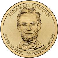 (16s) Монета США 2010 год 1 доллар "Авраам Линкольн" 2010 год Латунь  PROOF